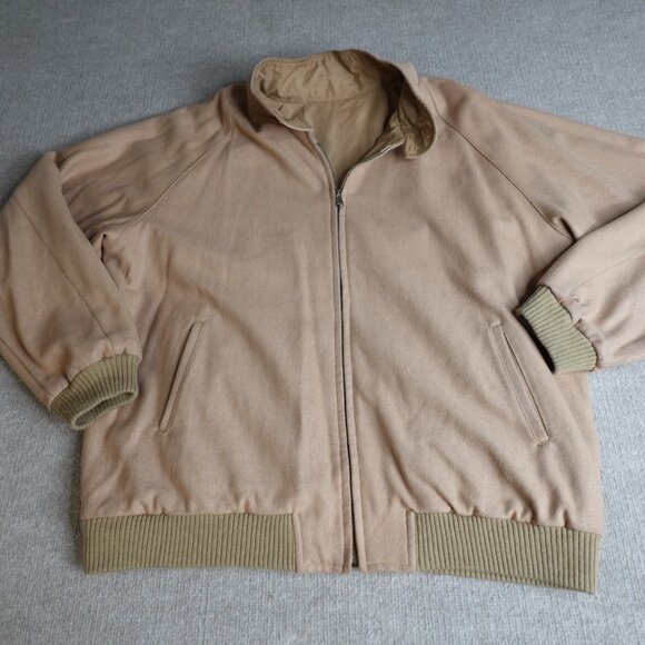 Vintage Melton Jacket XL Beige Bomber Harrington Reversible Wool Blend - Picture 7 of 16